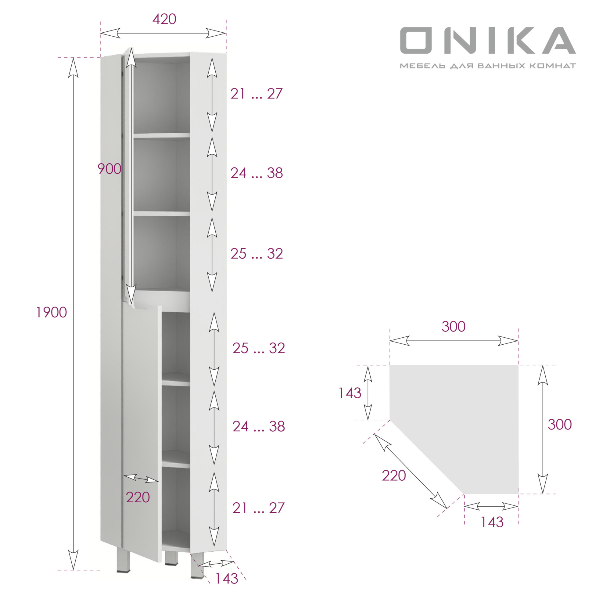 Пенал Onika Айленд 40x180 см 403082 напольный белый