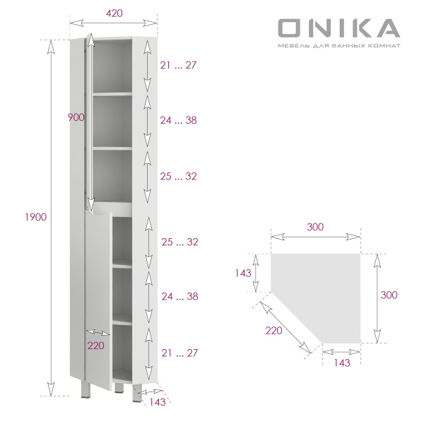 Пенал Onika Айленд 40x180 см 403082 напольный белый
