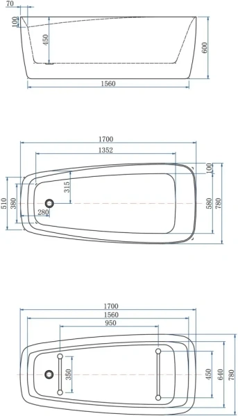 Акриловая ванна Aquanet Family 90778-GW-MB 170x78 с панелью