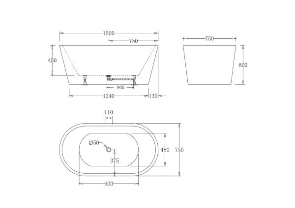 Акриловая ванна 150x75 см BelBagno  BB71-1500-W0 белый Акриловая ванна 150x75 см BelBagno  BB71-1500-W0 белый