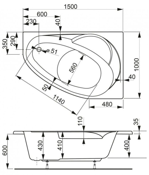 Ванна акриловая Vagnerplast Flora 150x100 L VPBA151FLA3LX-04