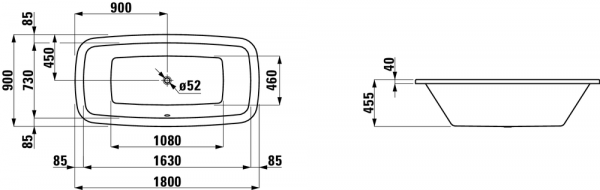 Акриловая ванна 180x90 Laufen Palomba 2.3280.0.000.000.1 Акриловая ванна 180x90 Laufen Palomba 2.3280.0.000.000.1