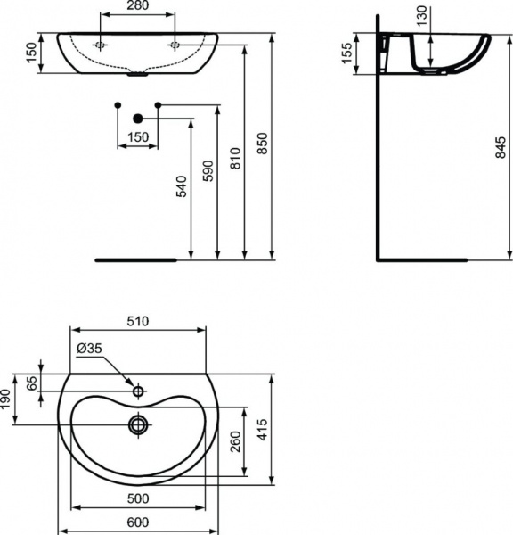 Раковина Ideal Standard CONTOUR S266401 Раковина Ideal Standard CONTOUR S266401