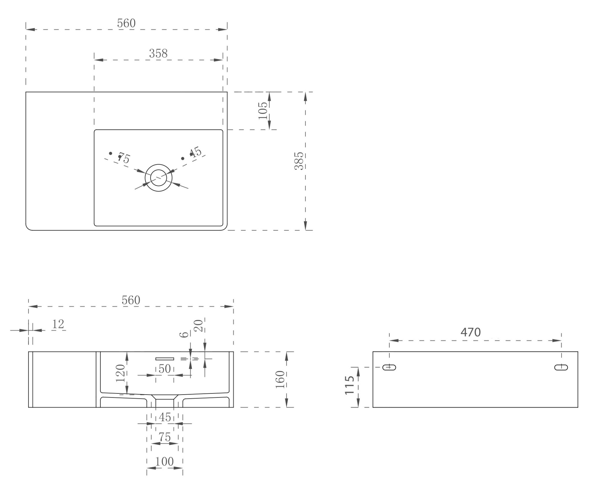 Раковина подвесная Abber Stein 55 см AS2644 R белая матовая