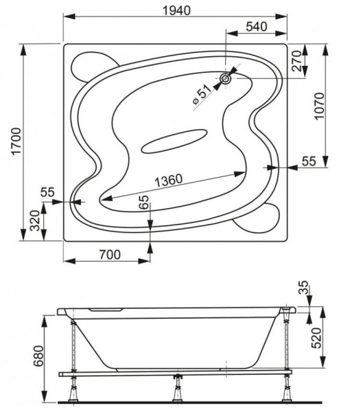 Ванна акриловая Vagnerplast Helios 195x170 VPBA197HEL2X-04