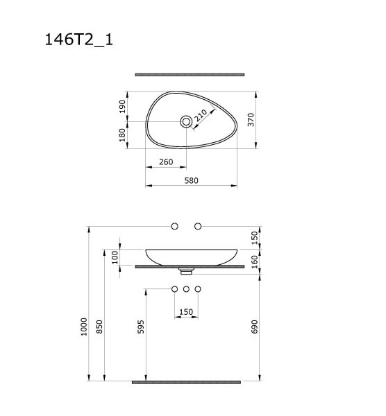 Раковина 58x37 Ambassador Kingston 146T20401  бежевая матовая Раковина 58x37 Ambassador Kingston 146T20401  бежевая матовая