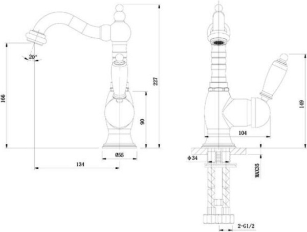 Смеситель с донным клапаном Caprigo Adria Uno 02-524-crm для раковины хром глянцевый