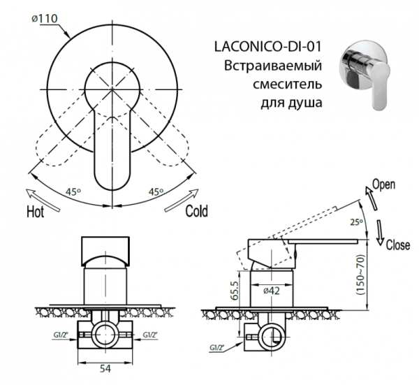 Встраиваемый смеситель для душа  Cezares  LACONICO-C-DI-01 хром Встраиваемый смеситель для душа  Cezares  LACONICO-C-DI-01 хром