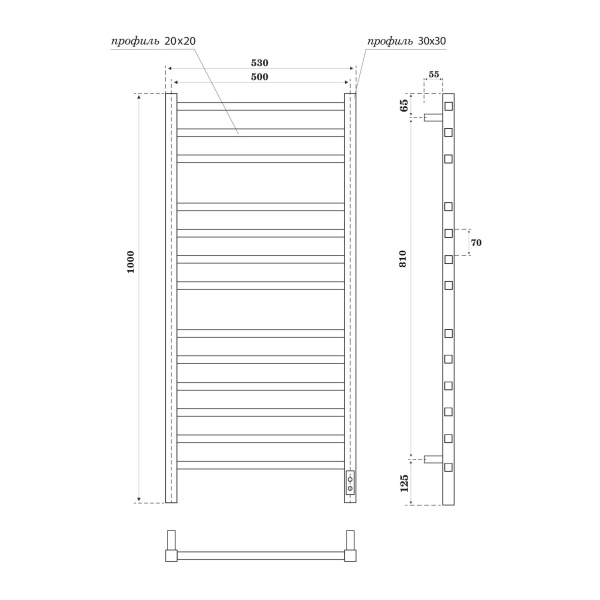 Полотенцесушитель электрический диммер справа 53x100 см Point Вега PN71850GB графит Полотенцесушитель электрический диммер справа 53x100 см Point Вега PN71850GB графит