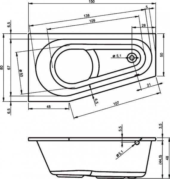 Ванна акриловая RIHO DELTA 150 R 150x80 BB8000500000000 Ванна акриловая RIHO DELTA 150 R 150x80 BB8000500000000