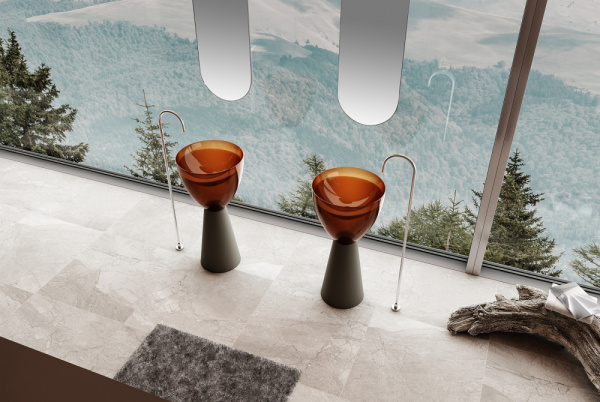 Раковина напольная Abber Kristall 45 см AT2703Black-Opal коричневая, черная