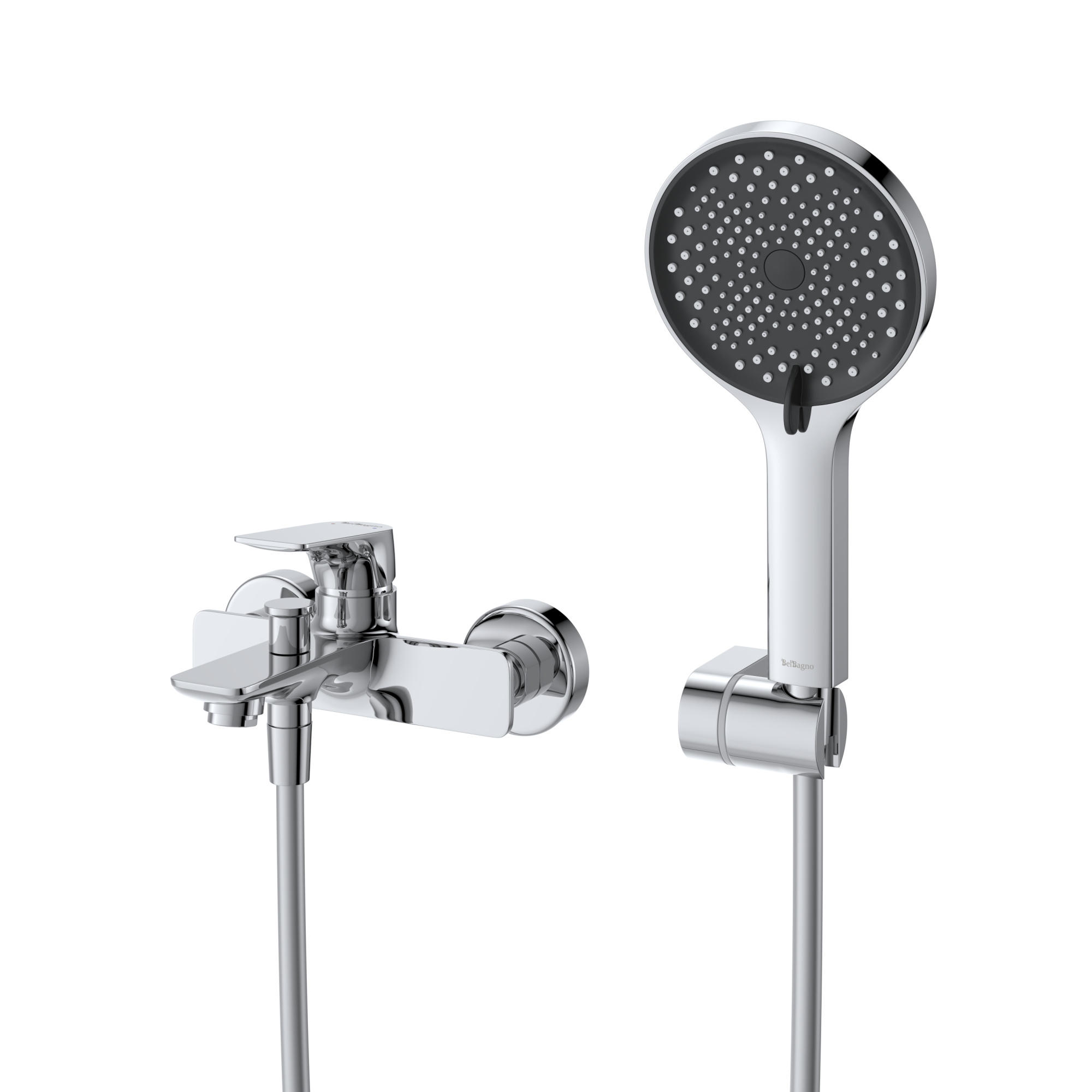 Смеситель для ванны с ручным душем, шлангом и держателем BelBagno Marino MARINO-VASM-CRM хром глянцевый