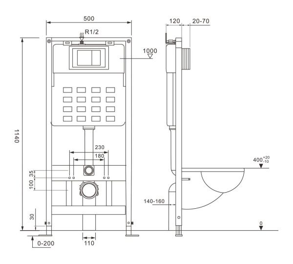 Инсталляция ABBER AC0105 для подвесного унитаза Инсталляция ABBER AC0105 для подвесного унитаза