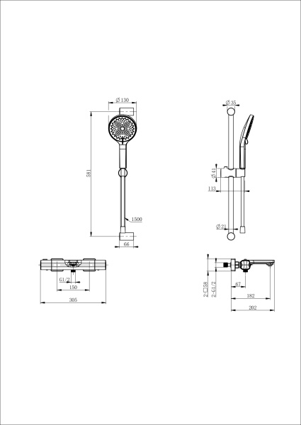 Смеситель для ванны с душем с термостатом и гарнитуром Wonzon & Woghand Solid WW-C2011-A-MW белый матовый