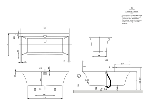 Ванна квариловая Villeroy & Boch Squaro Edge 12 UBQ160SQE2DV-01