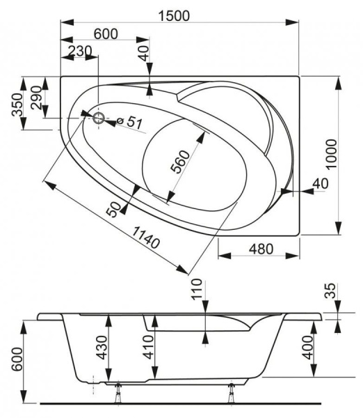 Ванна акриловая Vagnerplast Flora 150x100 R VPBA151FLA3PX-04