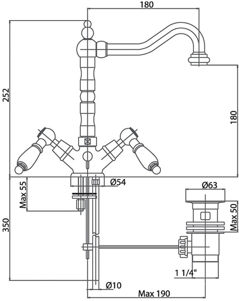 Смеситель с донным клапаном Caprigo Adria Swarovski 01B-025-vot для раковины бронза глянцевая