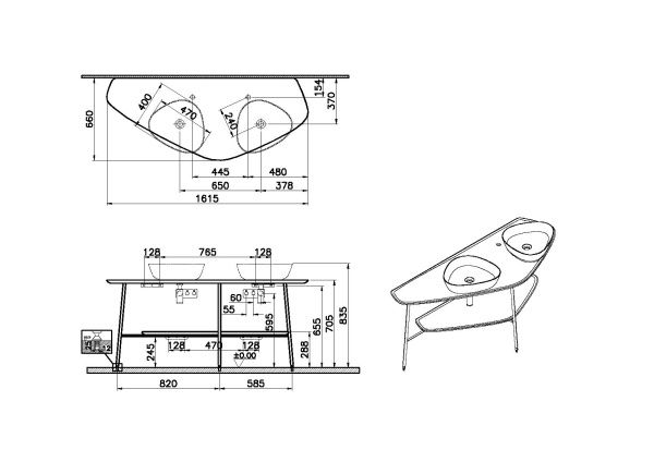 Столешница под раковины 162x66 см VitrA PLURAL 64043 Столешница под раковины 162x66 см VitrA PLURAL 64043