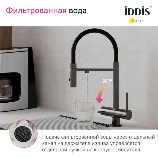 Смеситель для кухни с фильтром и гибким изливом IDDIS Ace ACEGMFFi05 графит Смеситель для кухни с фильтром и гибким изливом IDDIS Ace ACEGMFFi05 графит