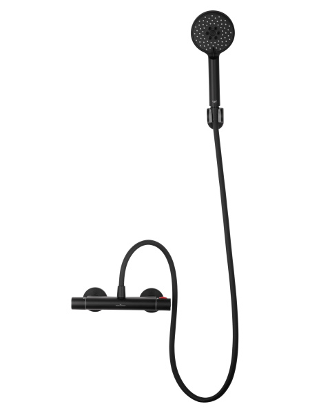 Смеситель для душа с термостатом и гарнитуром Wonzon & Woghand Inn 5 WW-B1005-A-MB черный матовый