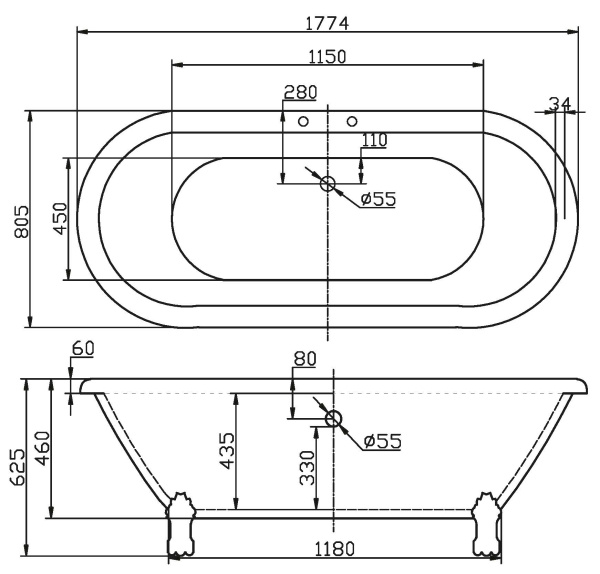 Ванна акриловая BelBagno 175x80 BB21