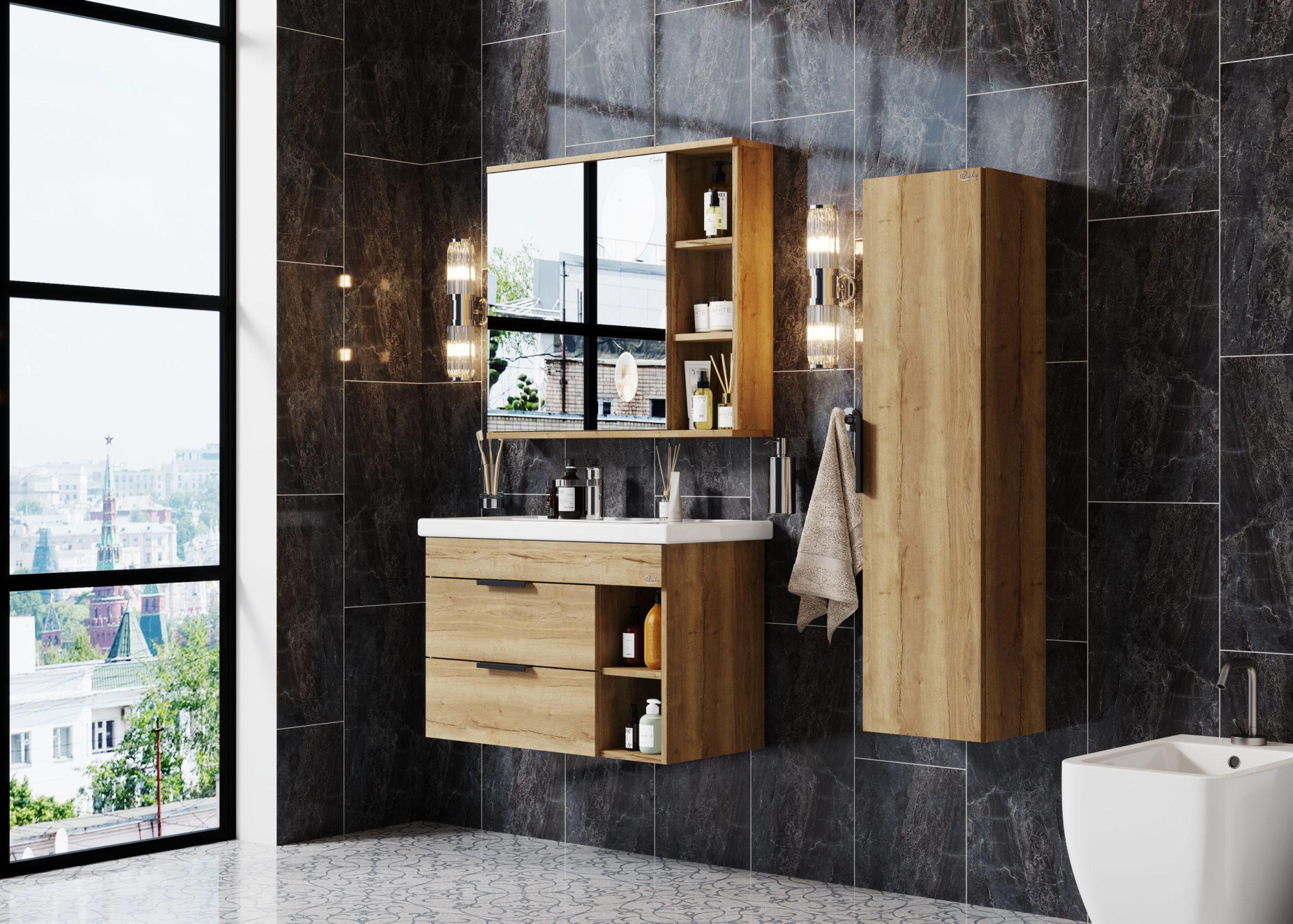 Шкаф зеркальный Onika Легран 80 см 208092 дуб галифакс