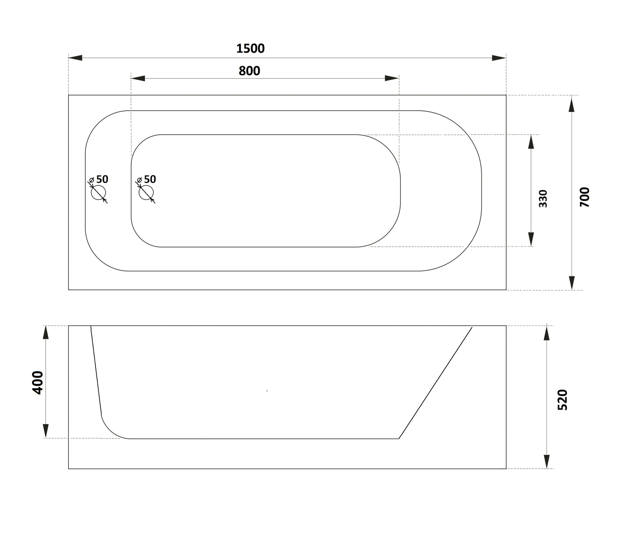 Ванна акриловая Parly Ortiz 150x70 ORTIZ-D 150