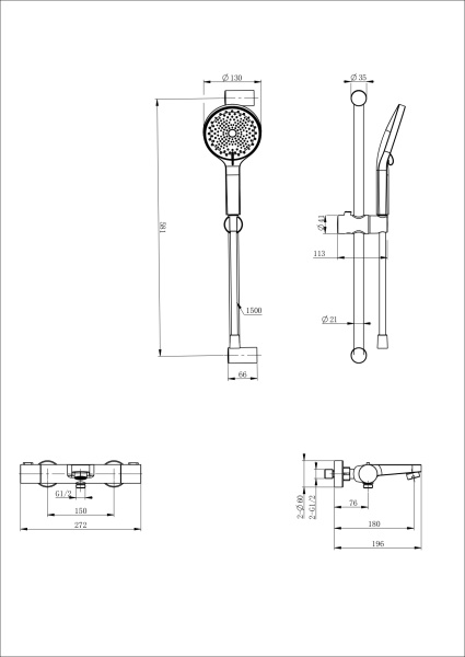 Смеситель для ванны с душем с термостатом и гарнитуром Wonzon & Woghand WW-C2018-A-BG золото брашированный