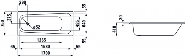 Стальная ванна с шумоизоляцией 170x75 Laufen Pro 2.2595.3.600.040.1 Стальная ванна с шумоизоляцией 170x75 Laufen Pro 2.2595.3.600.040.1