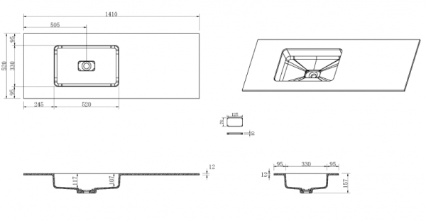 Раковина Armadi Art Quatro 140 см L 793-140-A-L встраиваемая сверху