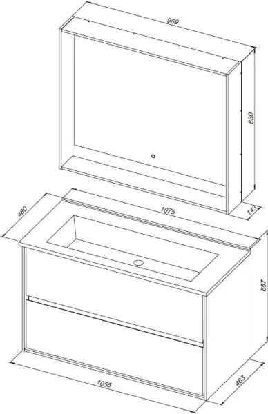 Тумба под раковину Aquanet Милан 105 см 00316690 подвесная черный глянцевый