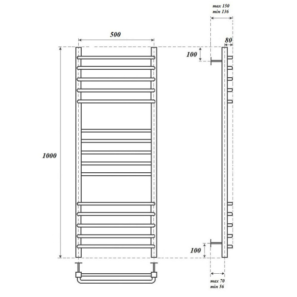 Полотенцесушитель водяной 53x100 см Point Омега PN90150S хром Полотенцесушитель водяной 53x100 см Point Омега PN90150S хром