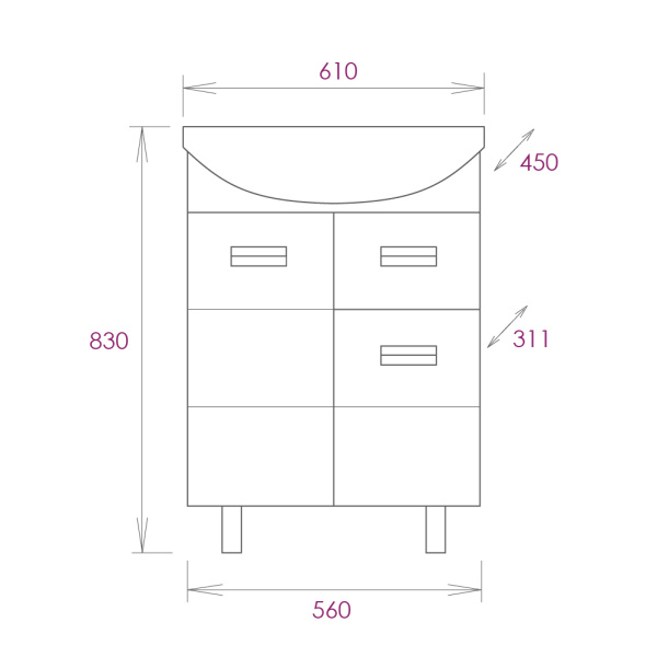 Тумба под раковину Onika Балтика 60 см 106041 белый