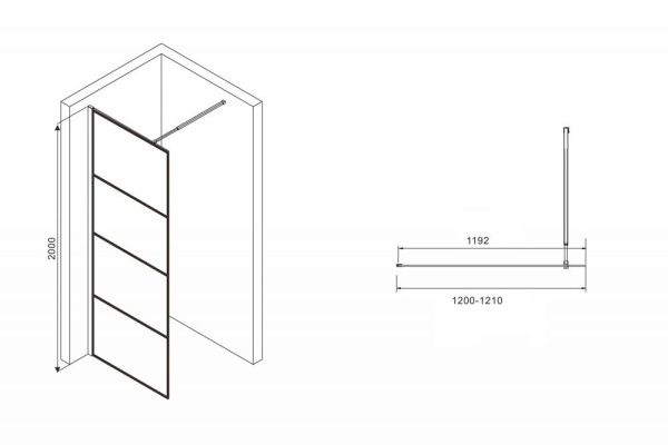 Душевая перегородка 120x200 ABBER Immer Offen AG65120B профиль черный стекло прозрачное Душевая перегородка 120x200 ABBER Immer Offen AG65120B профиль черный стекло прозрачное