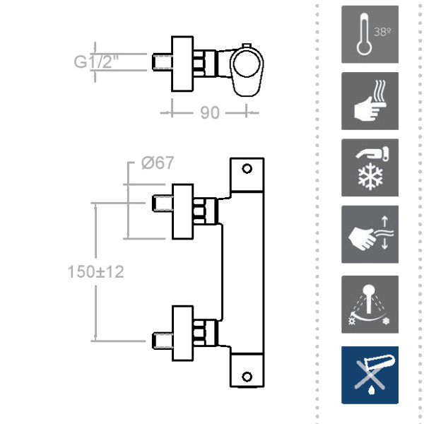 Смеситель для душа Ramonsoler Alexia 3634S термостатический хром