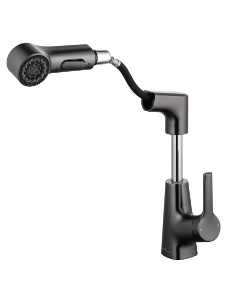 Смеситель для раковины с гигиеническим душем Wonzon & Woghand WW-121B108-BGG темный графит брашированный