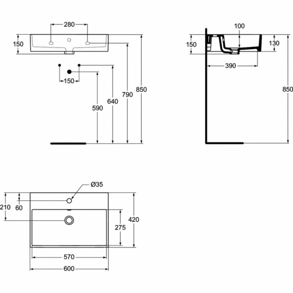 Раковина 60 см Ideal Standard STRADA K077801 Раковина 60 см Ideal Standard STRADA K077801