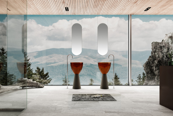 Раковина напольная Abber Kristall 45 см AT2703Black-Opal коричневая, черная