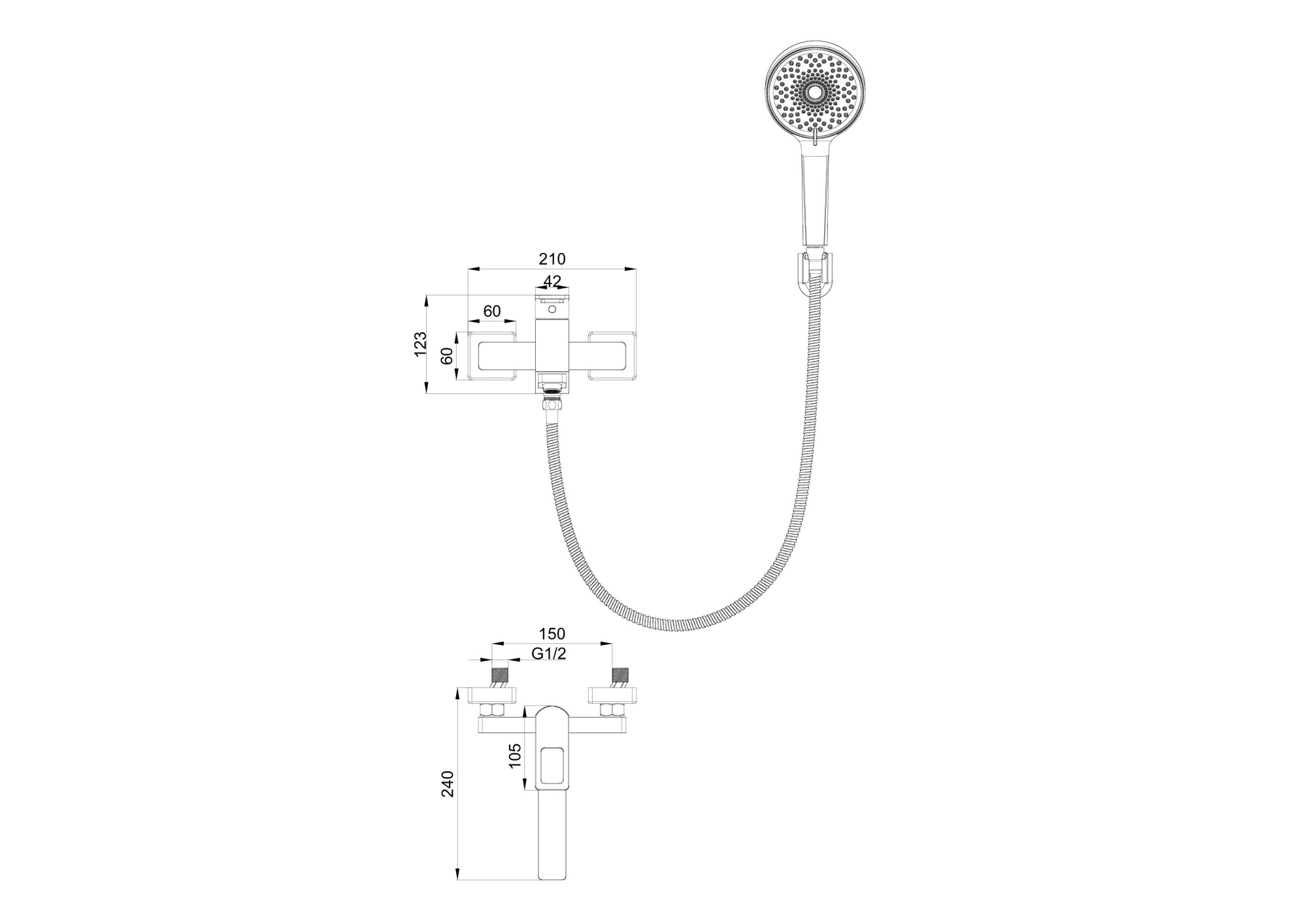 Смеситель для ванны с душем и гарнитуром Wonzon & Woghand Frame WW-88639010-CR хром глянцевый