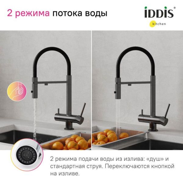 Смеситель для кухни с фильтром и гибким изливом IDDIS Ace ACEGMFFi05 графит Смеситель для кухни с фильтром и гибким изливом IDDIS Ace ACEGMFFi05 графит