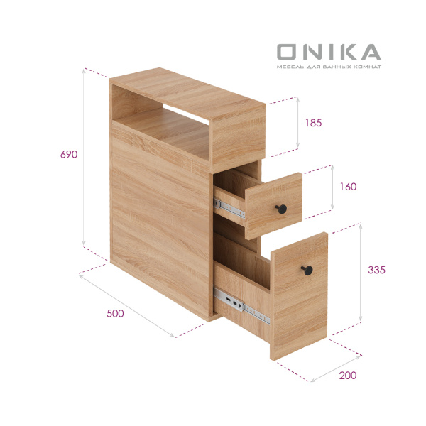 Пенал Onika Кроун 20x70 см 402002 напольный дуб сонома