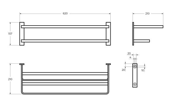 Полка для полотенец 62x21 см Cezares MAXIMA CZR-F-8910 хром Полка для полотенец 62x21 см Cezares MAXIMA CZR-F-8910 хром