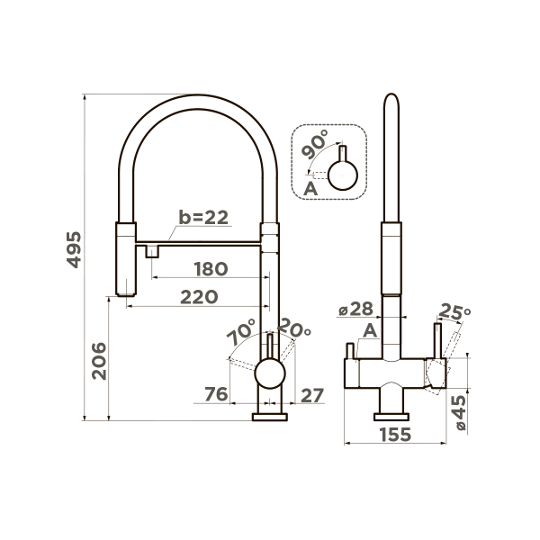 Смеситель для кухни Omoikiri Kanto-PVD-LG 4994014 Смеситель для кухни Omoikiri Kanto-PVD-LG 4994014