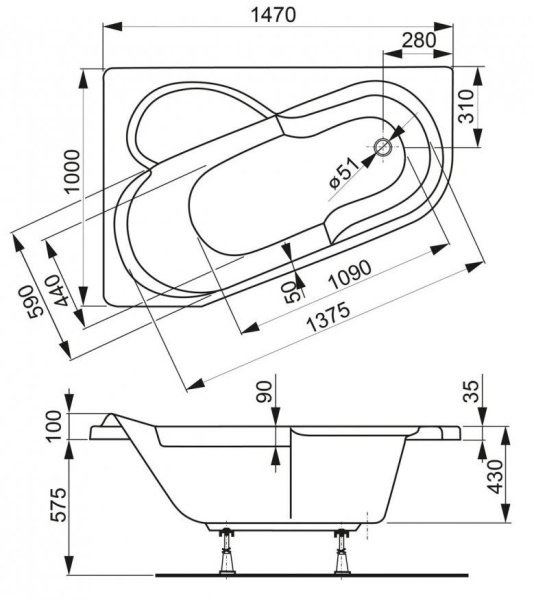 Ванна акриловая Vagnerplast Selena 147x100 R VPBA141SEL3PE-04