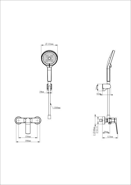 Смеситель для душа с гарнитуром Wonzon & Woghand WW-B2585-MB черный матовый