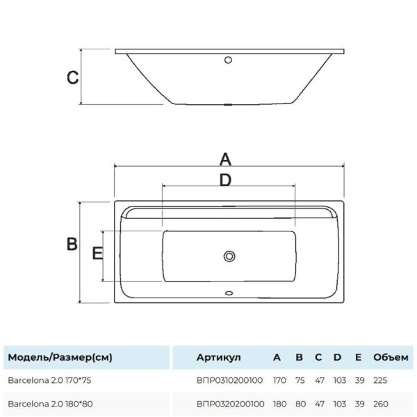 Ванна акриловая Alba Spa Barselona 2.0 170x75 см ВПР0320200100