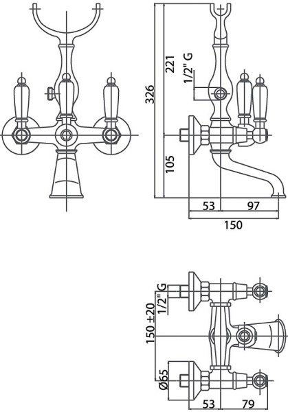 Смеситель Caprigo Adria Swarovski 01B-011-vot для ванны с душем бронза брашированная