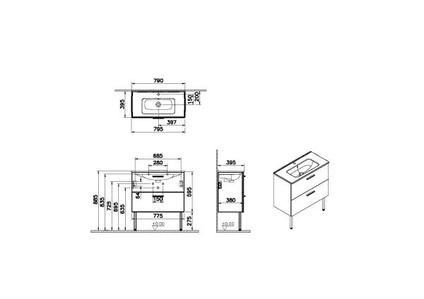 Тумба с 2 ящиками и раковиной 120х80х213 см VitrA Mia 66109 белый Тумба с 2 ящиками и раковиной 120х80х213 см VitrA Mia 66109 белый