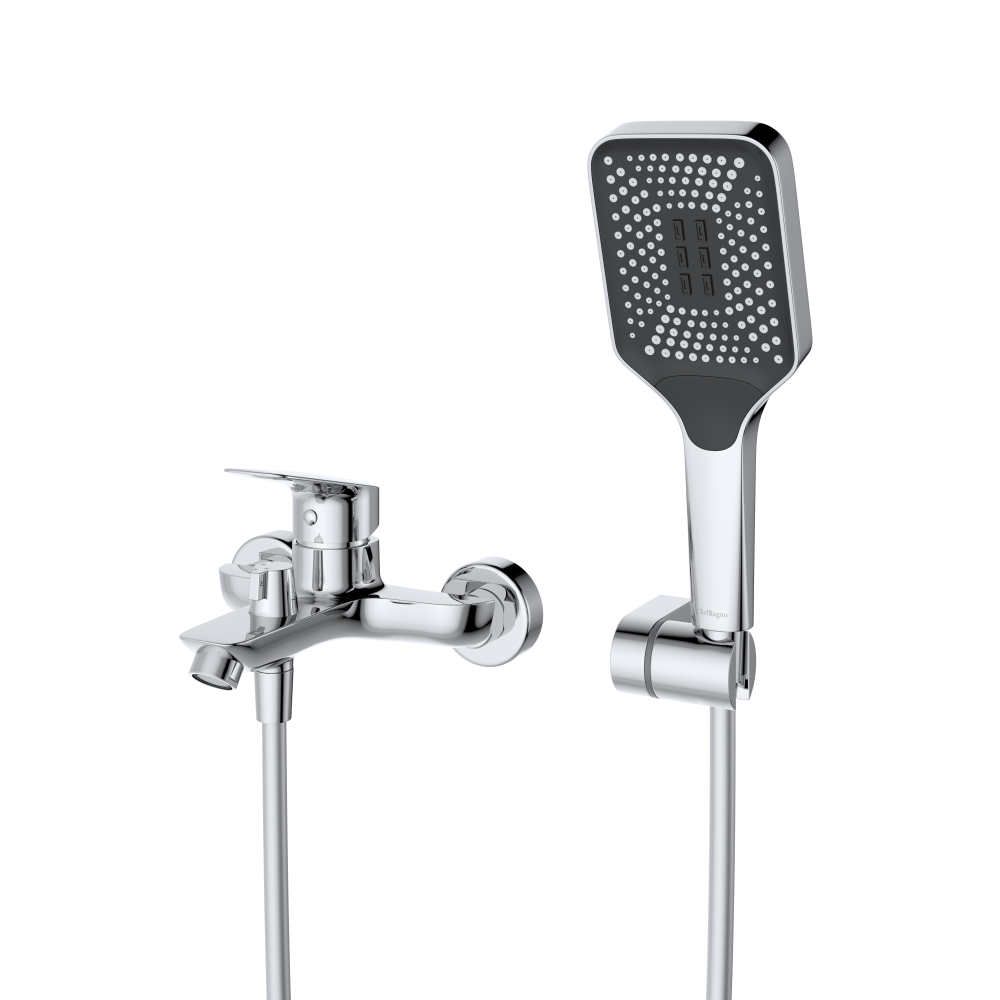 Смеситель для ванны с ручным душем, шлангом и держателем BelBagno Due DUE-VASM-CRM хром глянцевый