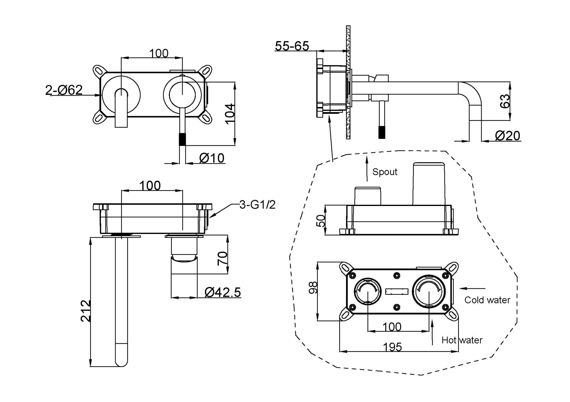 Смеситель для раковины Boheme Uno 465-B черный матовый